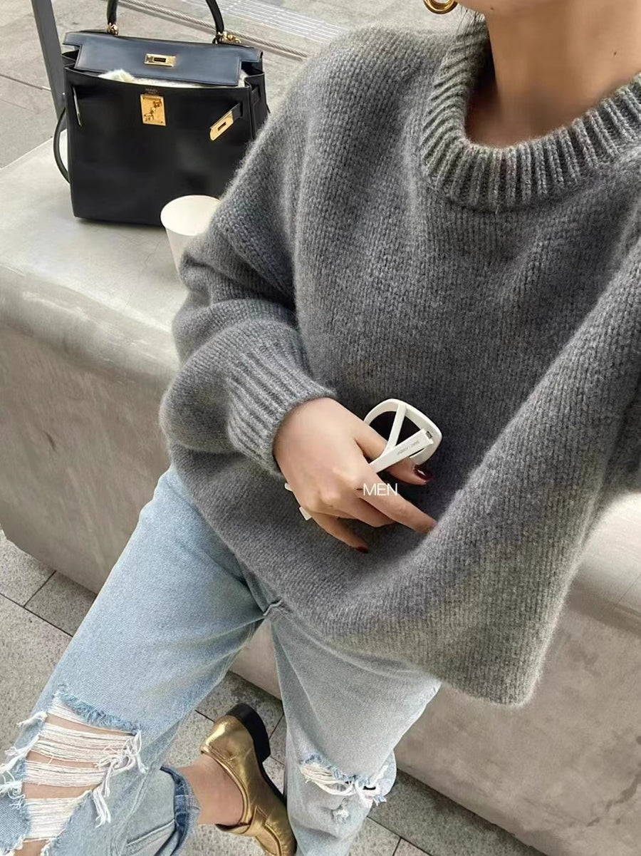 Loose Laid-back Knit Top Cashmere Sweater for Effortless Style