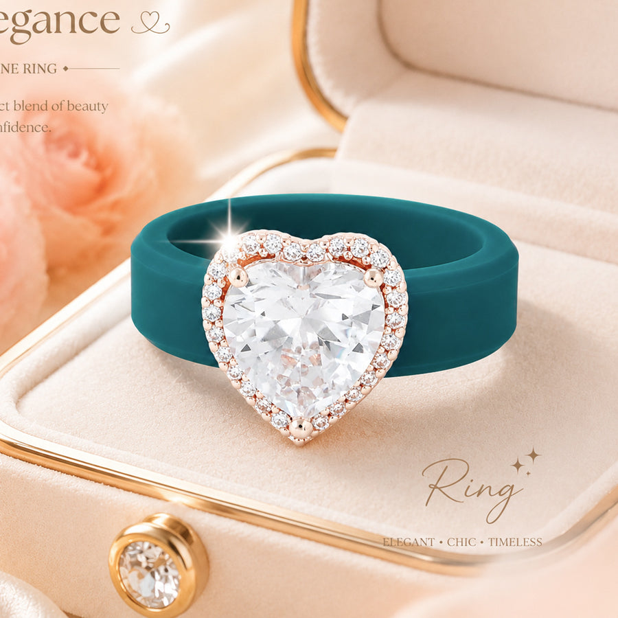 Elegant Silicone-inlaid Heart-shaped Zircon Ring