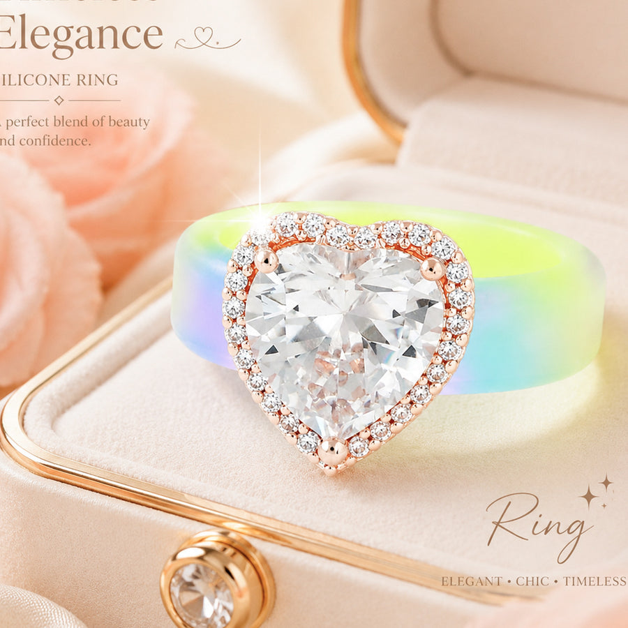 Elegant Silicone-inlaid Heart-shaped Zircon Ring