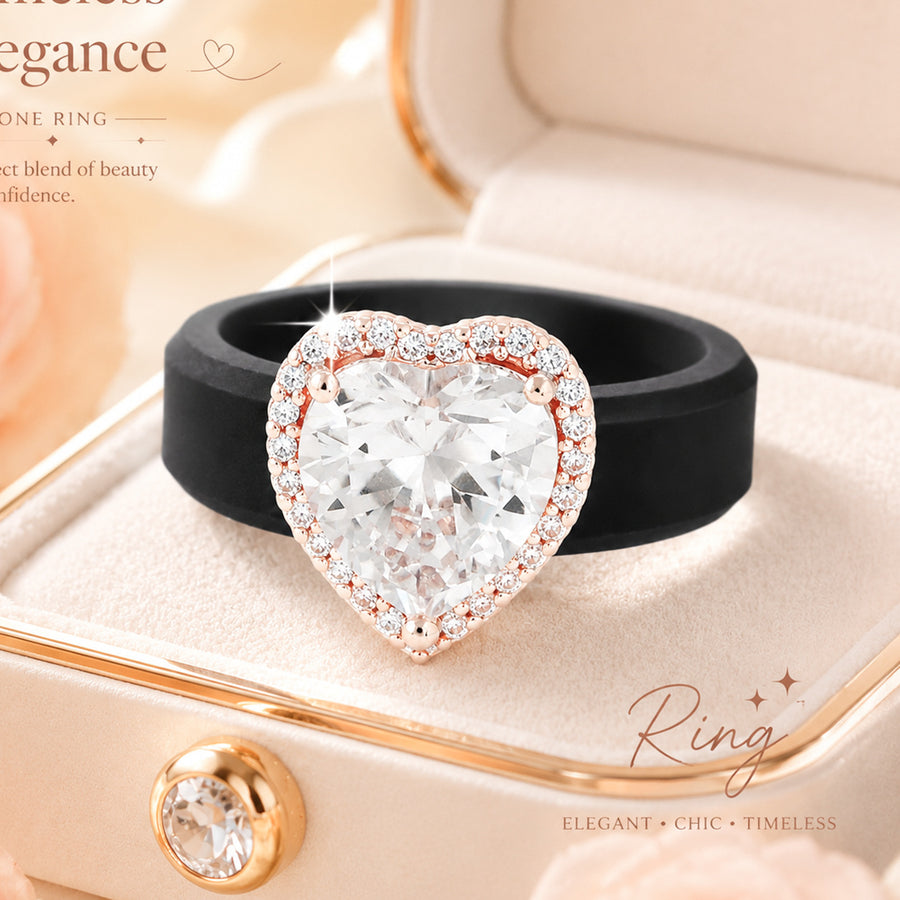 Elegant Silicone-inlaid Heart-shaped Zircon Ring