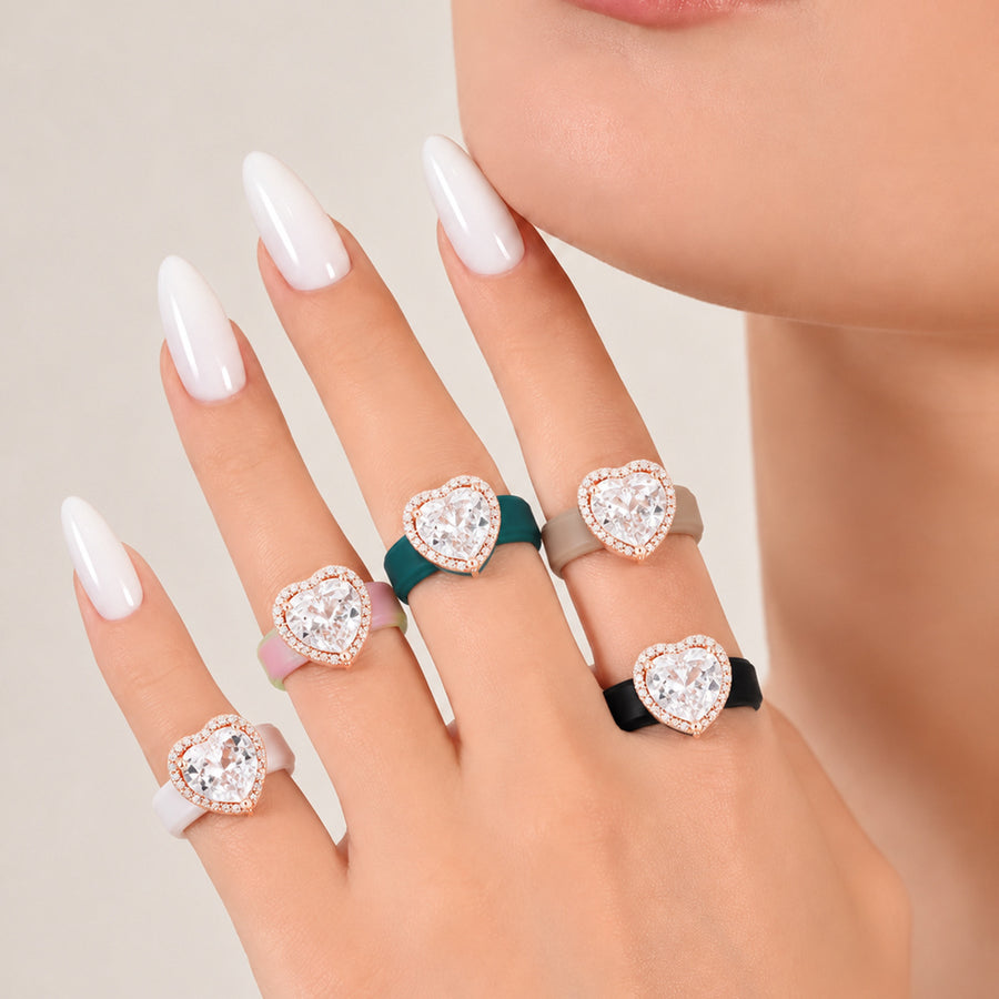 Elegant Silicone-inlaid Heart-shaped Zircon Ring