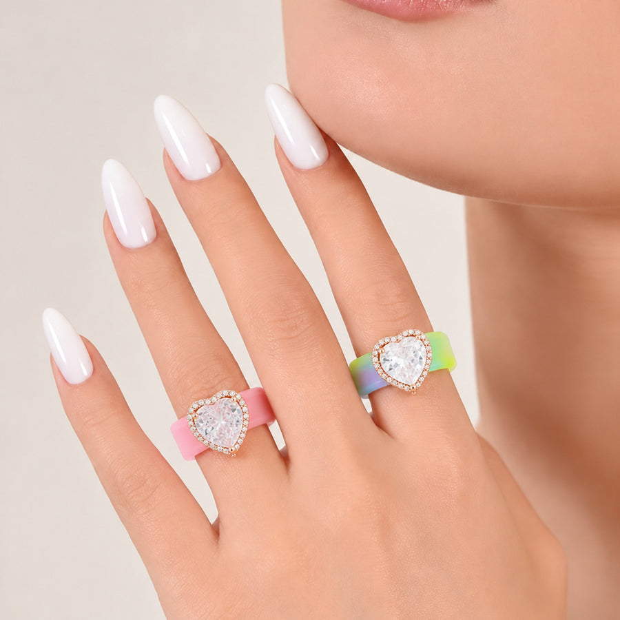 Elegant Silicone-inlaid Heart-shaped Zircon Ring