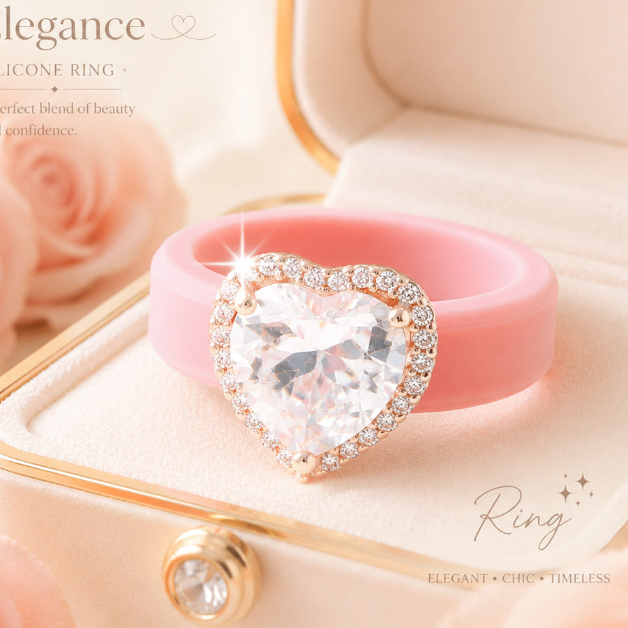Elegant Silicone-inlaid Heart-shaped Zircon Ring