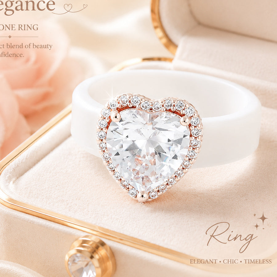 Elegant Silicone-inlaid Heart-shaped Zircon Ring
