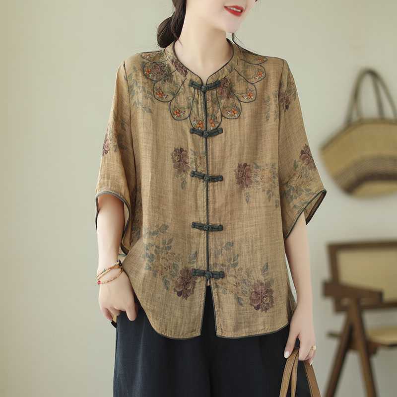 Beautiful Loose-fitting Cotton-linen Cardigan Blouse