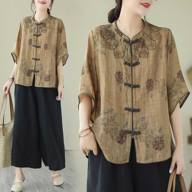Beautiful Loose-fitting Cotton-linen Cardigan Blouse