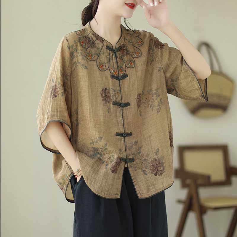 Beautiful Loose-fitting Cotton-linen Cardigan Blouse