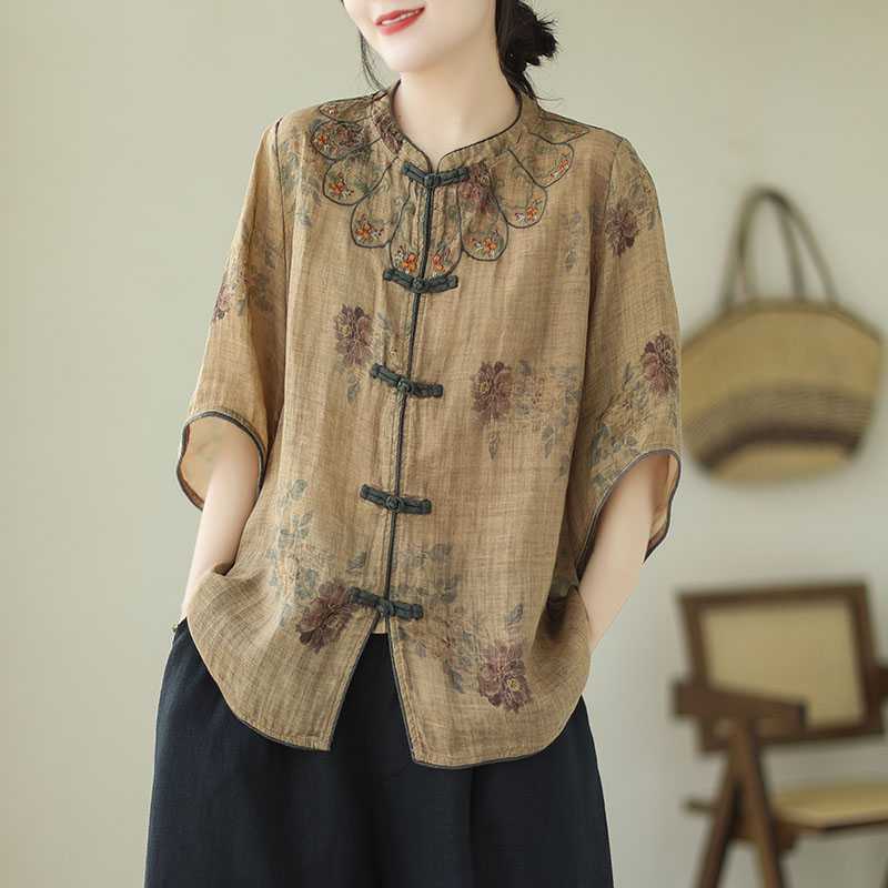 Beautiful Loose-fitting Cotton-linen Cardigan Blouse