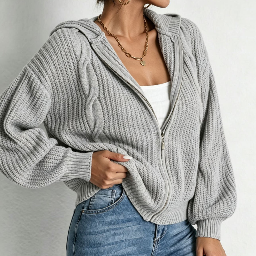 Autumn Women's Hooded Sweater Cardigan - Cozy Knitted Top