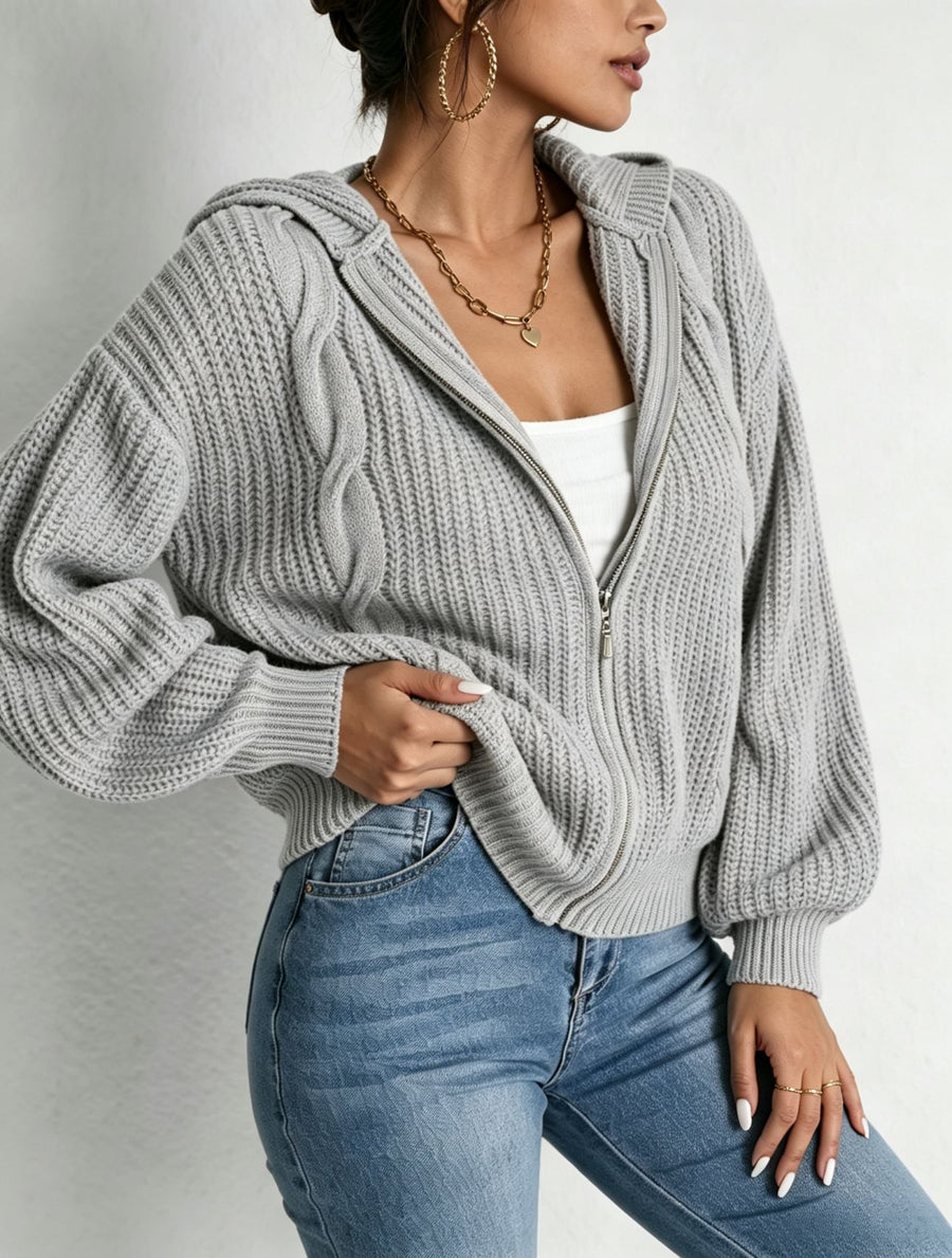 Autumn Women's Hooded Sweater Cardigan - Cozy Knitted Top
