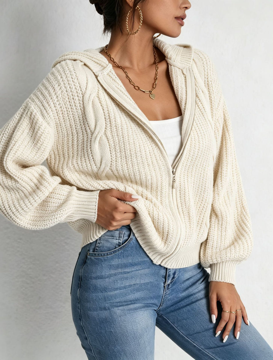 Autumn Women's Hooded Sweater Cardigan - Cozy Knitted Top