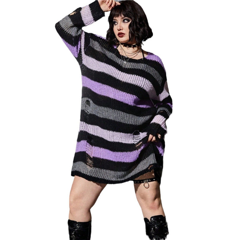Mid-length Gothic Striped Sweater for Women - Trendy Style