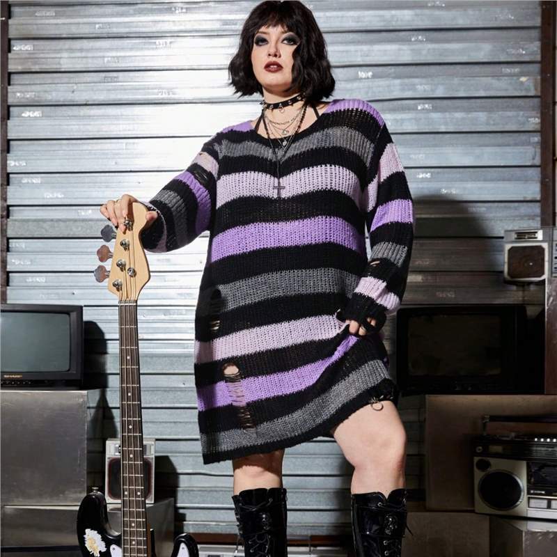 Mid-length Gothic Striped Sweater for Women - Trendy Style