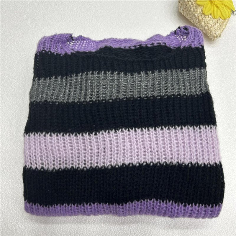 Mid-length Gothic Striped Sweater for Women - Trendy Style