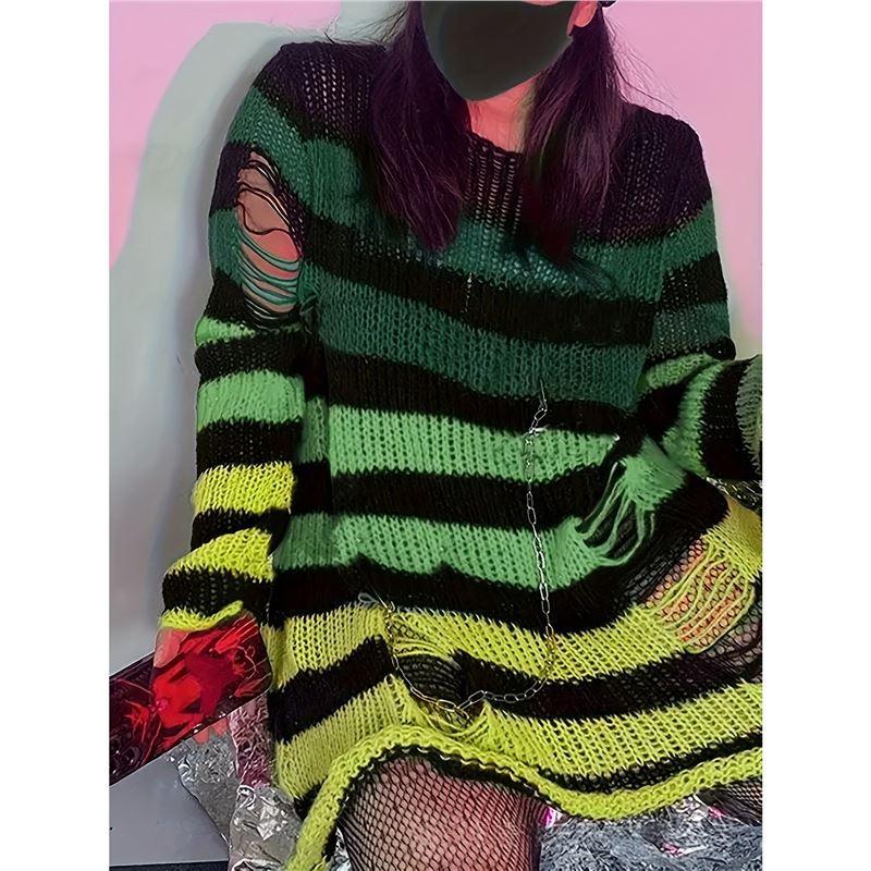 Mid-length Gothic Striped Sweater for Women - Trendy Style
