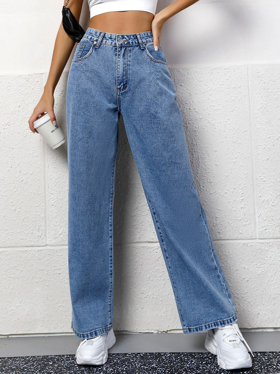 Autumn Casual High-waisted Straight-leg Jeans for Women