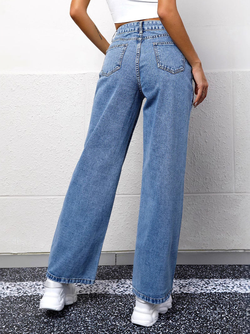 Autumn Casual High-waisted Straight-leg Jeans for Women