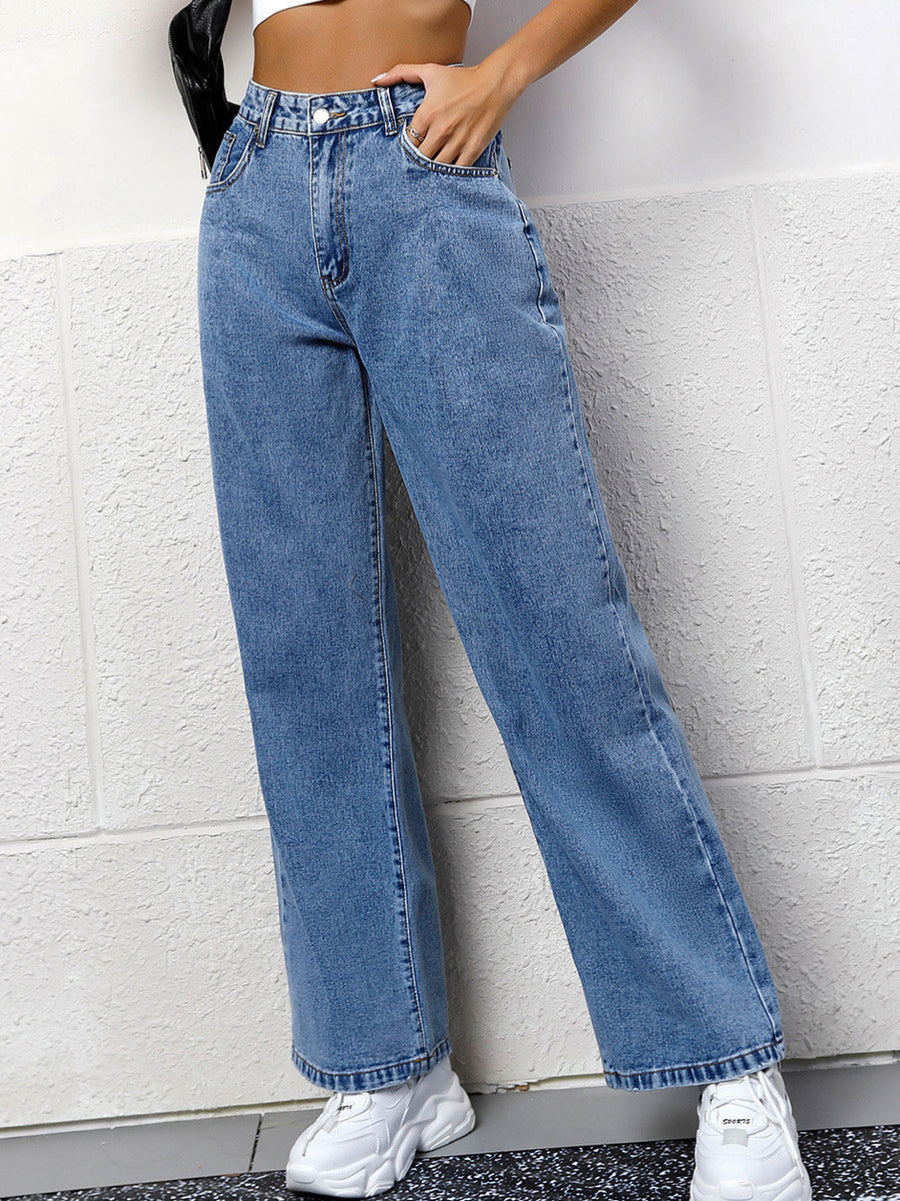 Autumn Casual High-waisted Straight-leg Jeans for Women