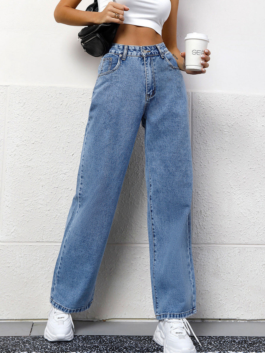 Autumn Casual High-waisted Straight-leg Jeans for Women