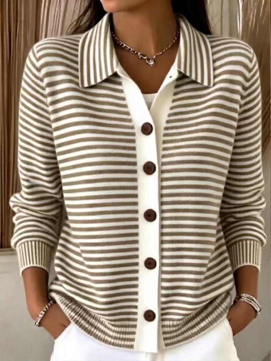 Button-down Knitted Striped Sweater Cardigan Coat