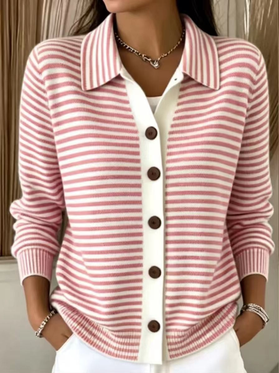 Button-down Knitted Striped Sweater Cardigan Coat