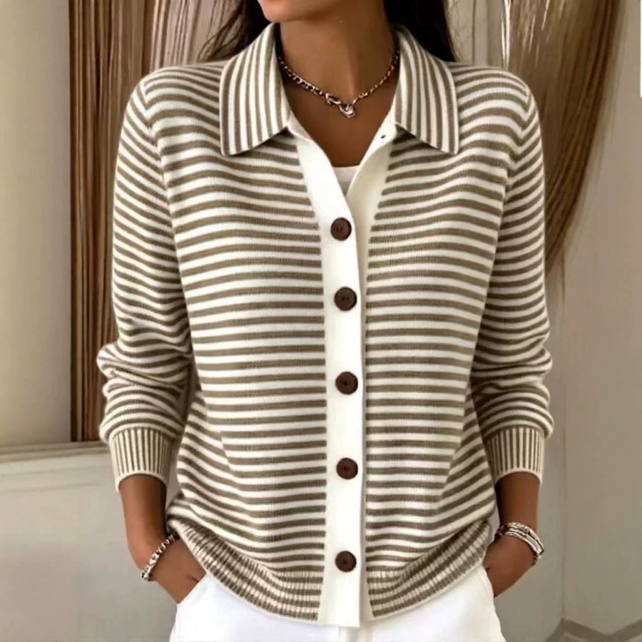 Button-down Knitted Striped Sweater Cardigan Coat