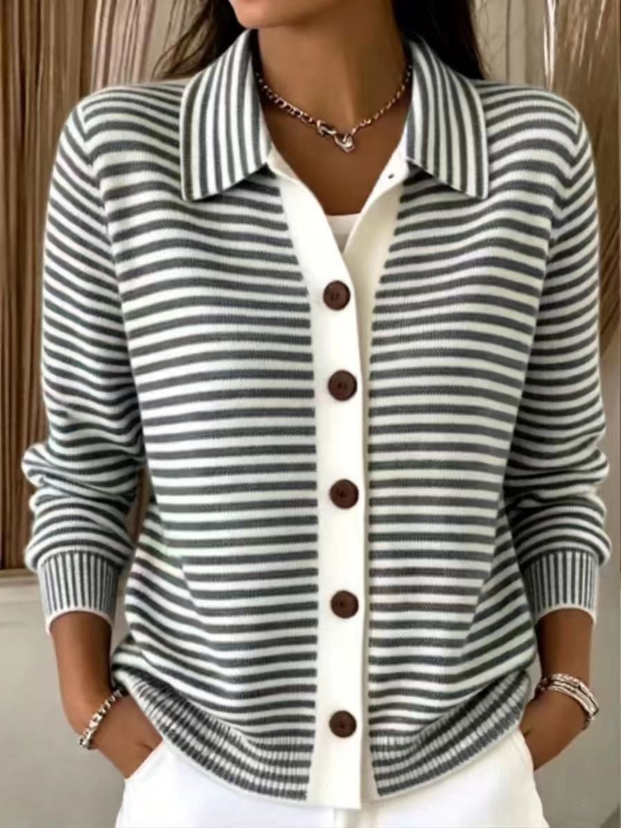 Button-down Knitted Striped Sweater Cardigan Coat