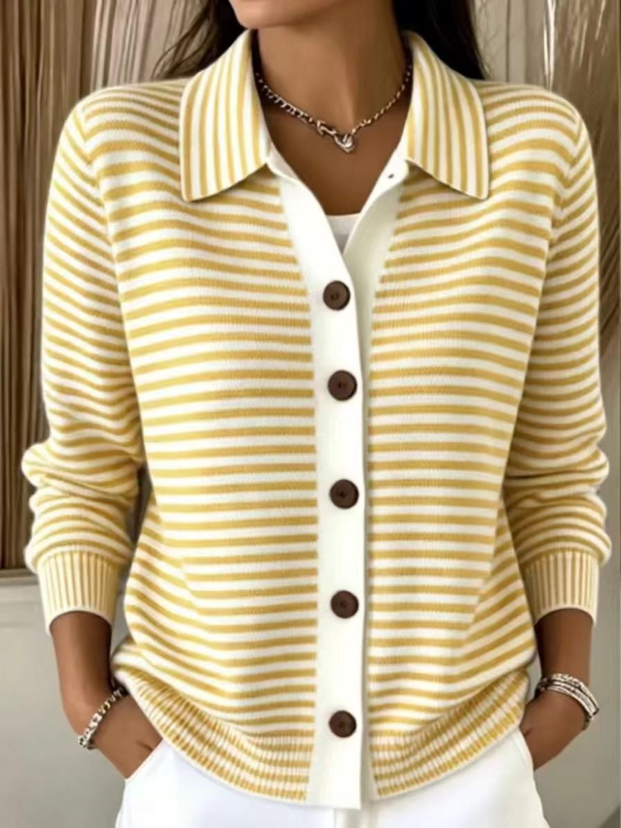 Button-down Knitted Striped Sweater Cardigan Coat