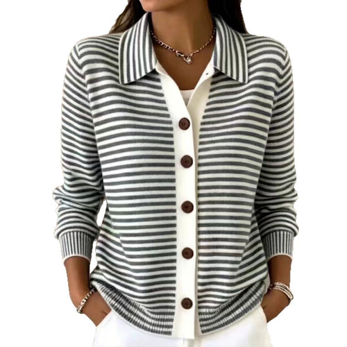 Button-down Knitted Striped Sweater Cardigan Coat