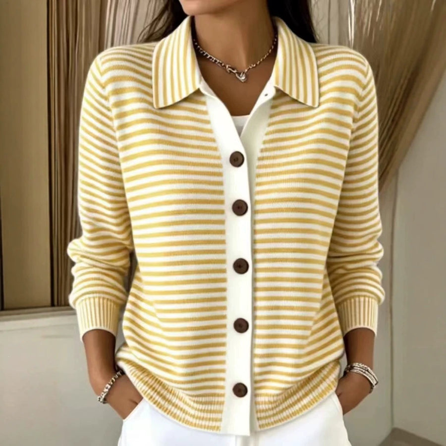Button-down Knitted Striped Sweater Cardigan Coat