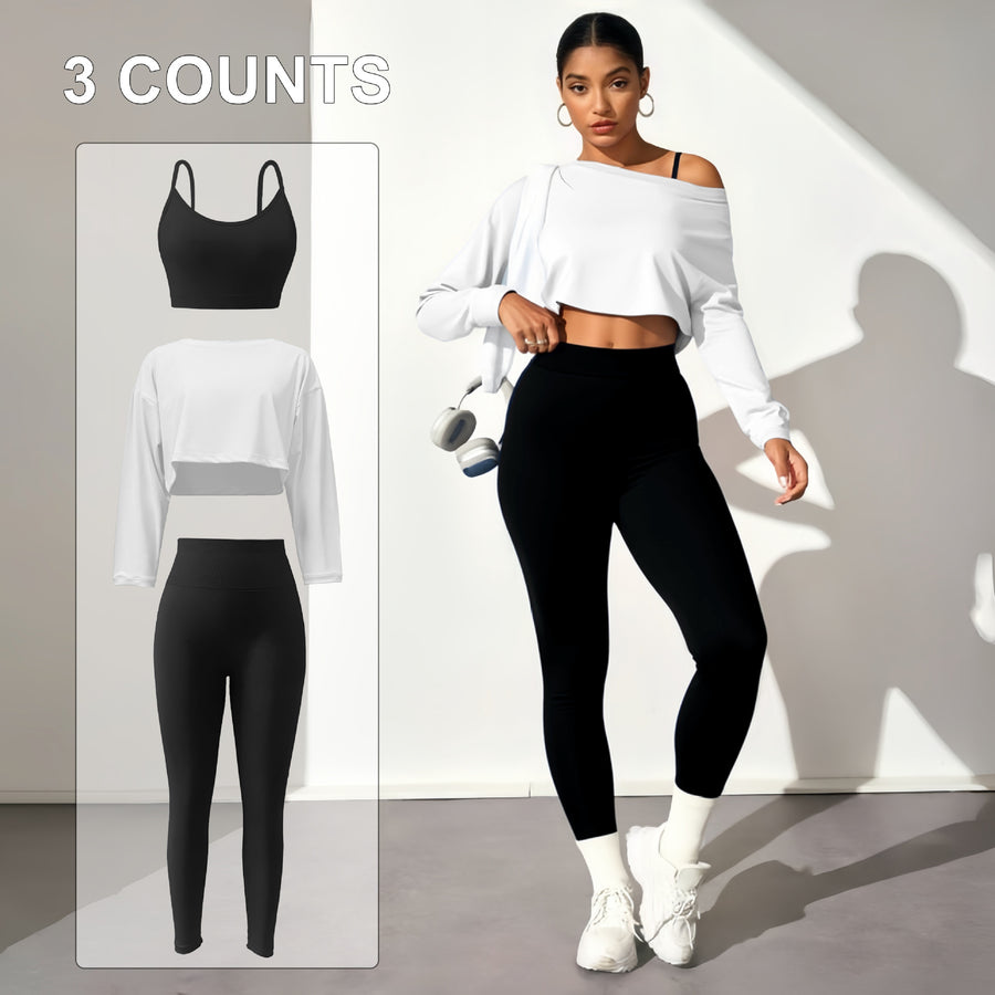 Fashionable Three-piece Yoga Set with Seamless Bra & Pants