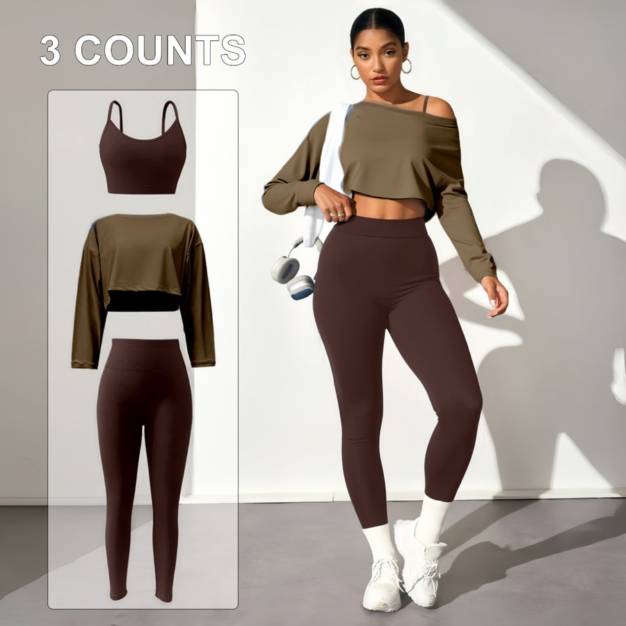 Fashionable Three-piece Yoga Set with Seamless Bra & Pants