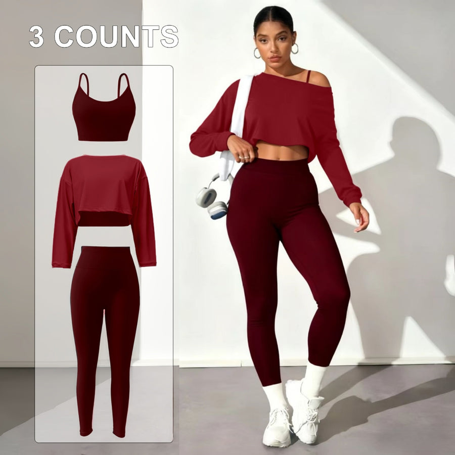 Fashionable Three-piece Yoga Set with Seamless Bra & Pants