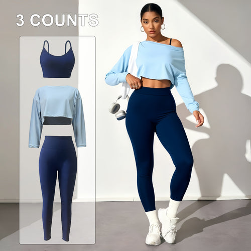 Fashionable Three-piece Yoga Set with Seamless Bra & Pants
