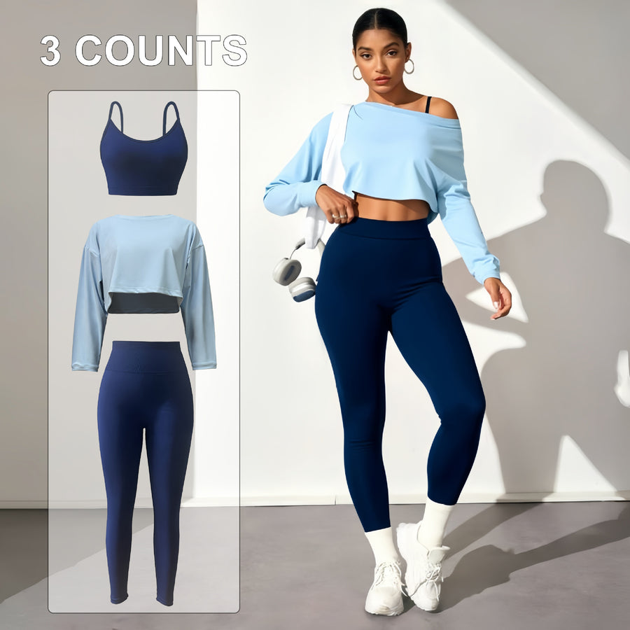 Fashionable Three-piece Yoga Set with Seamless Bra & Pants