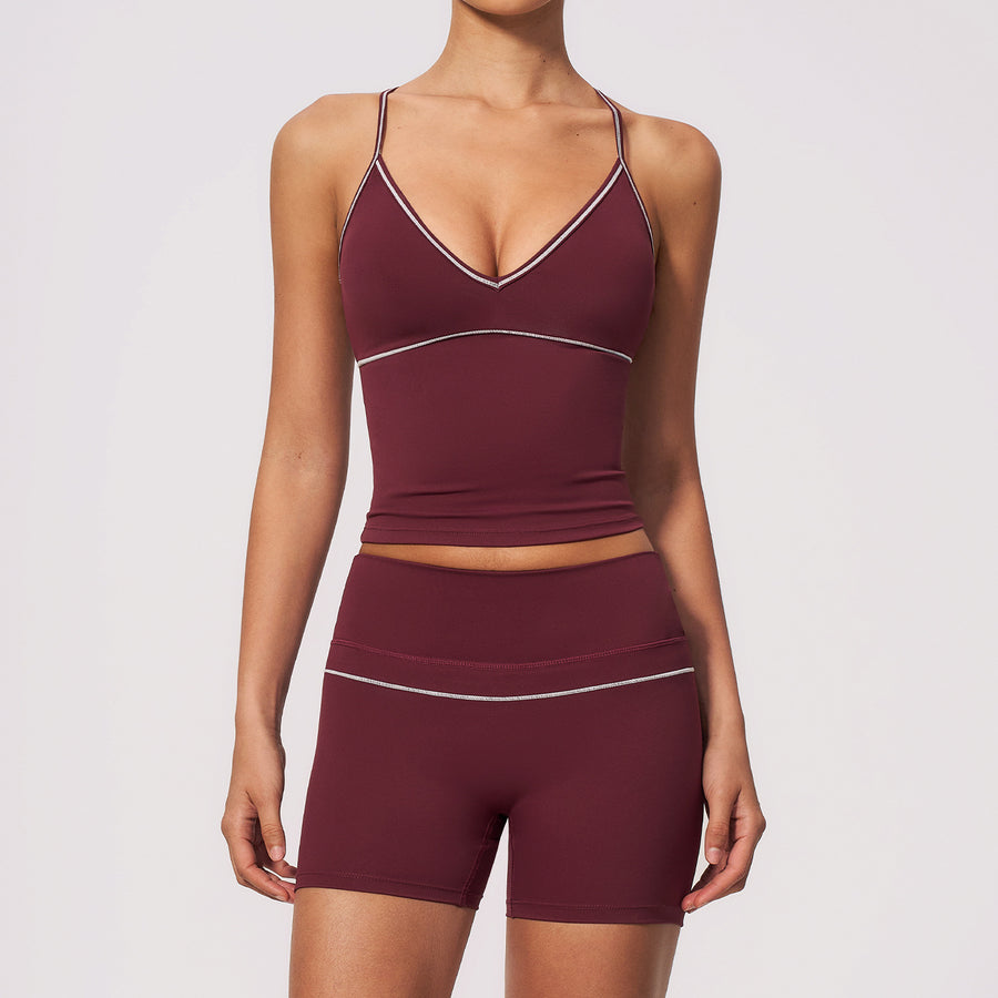 V-neck Halter Top & Tummy Control High-waist Shorts for Women