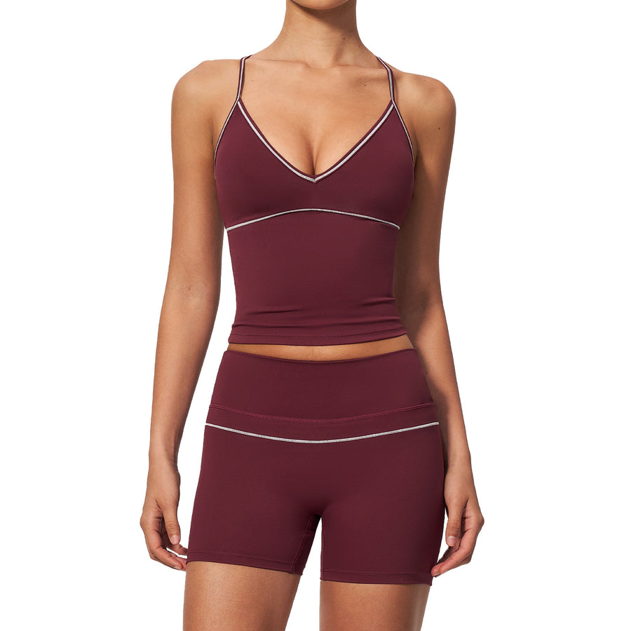 V-neck Halter Top & Tummy Control High-waist Shorts for Women