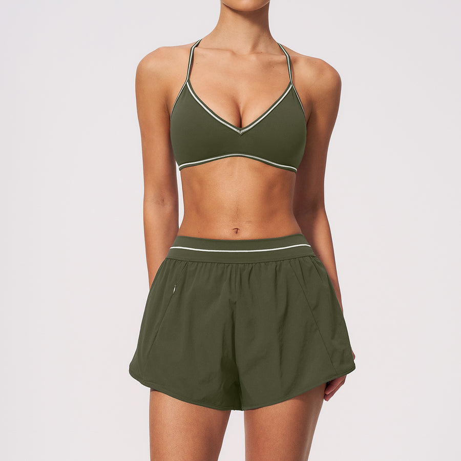 Womens Bra-Padded Top and High-Waist Tummy-Control Shorts Set