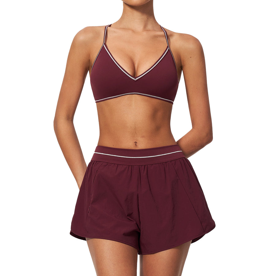 Womens Bra-Padded Top and High-Waist Tummy-Control Shorts Set