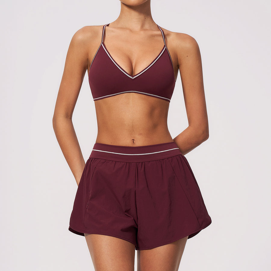 Womens Bra-Padded Top and High-Waist Tummy-Control Shorts Set