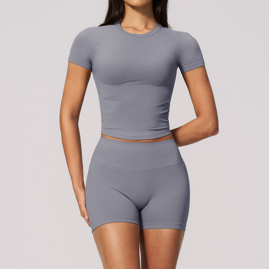 Womens Crew-neck Fitted Top and Shorts Set for Comfort
