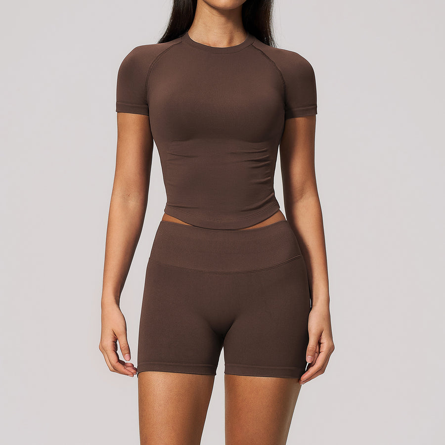 Womens Crew-neck Fitted Top and Shorts Set for Comfort