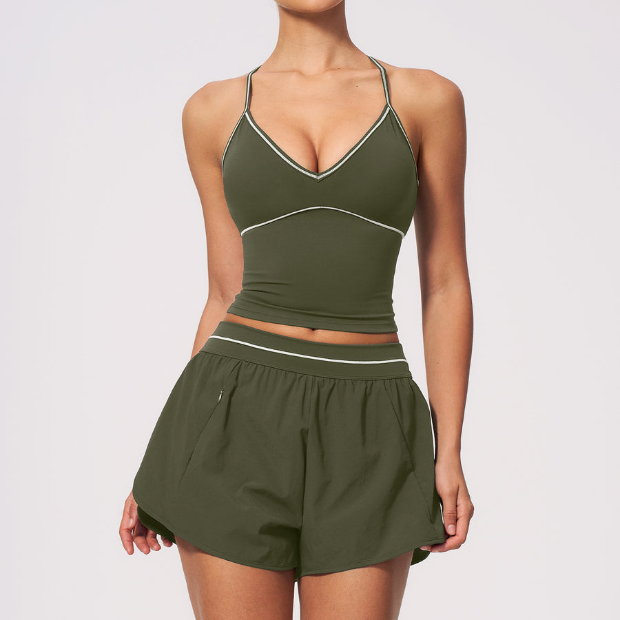 Stylish V-neck Halter Top And Shorts Set for Summer