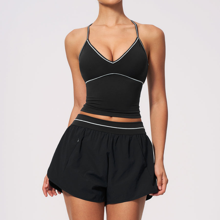 Stylish V-neck Halter Top And Shorts Set for Summer