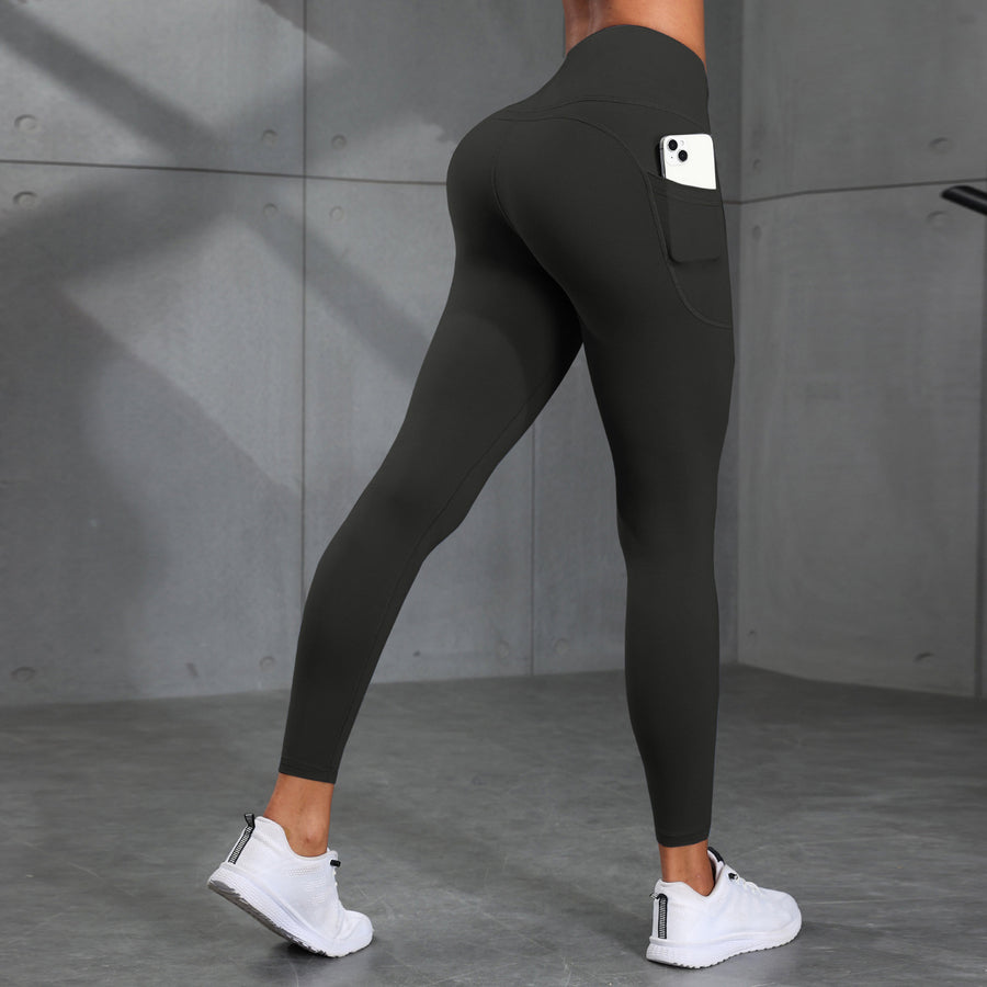 Solid-Color Side-Pocket Running and Yoga Pants for Comfort