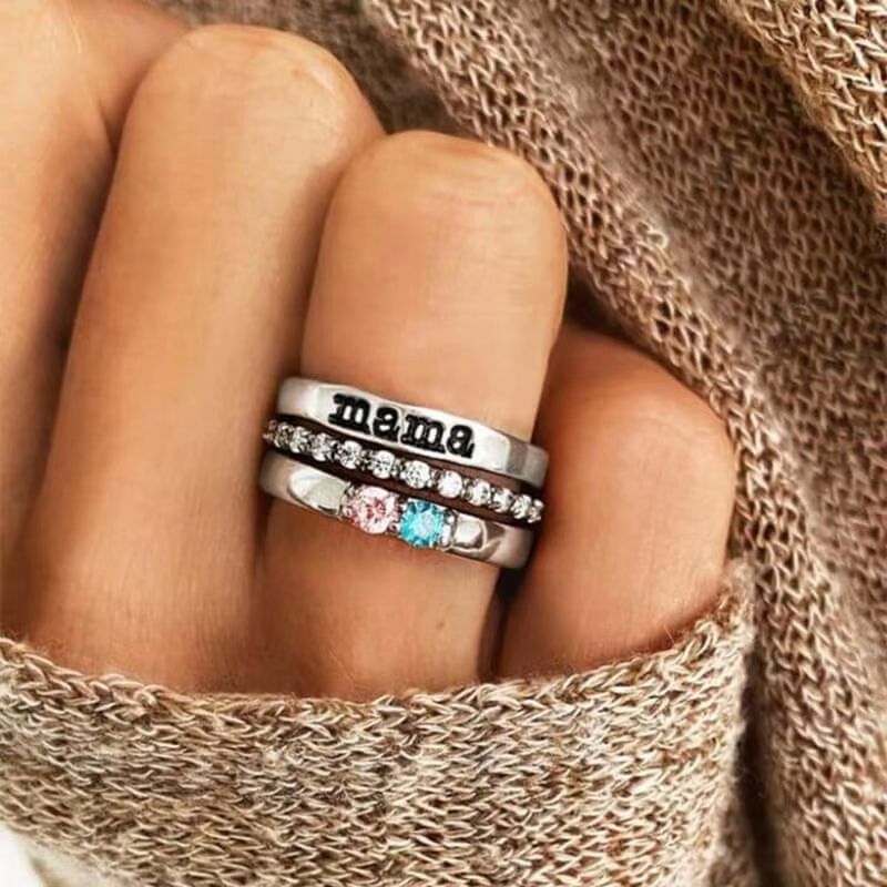 Personalized Birthstone Letter Name Ring - Unique Gift