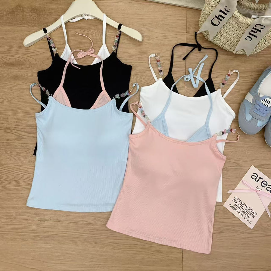 Stylish Two Piece Set - Sleeveless Halter Vest with Padding