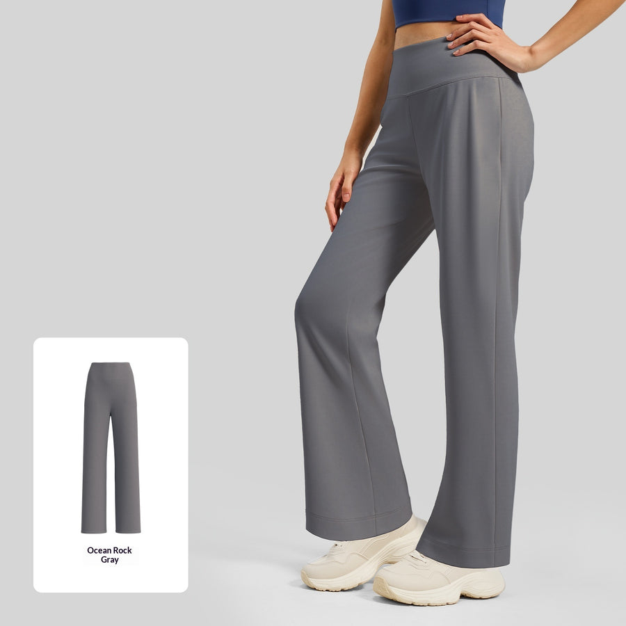Womens Solid-Color Loose Straight Yoga Pants with Back Pockets