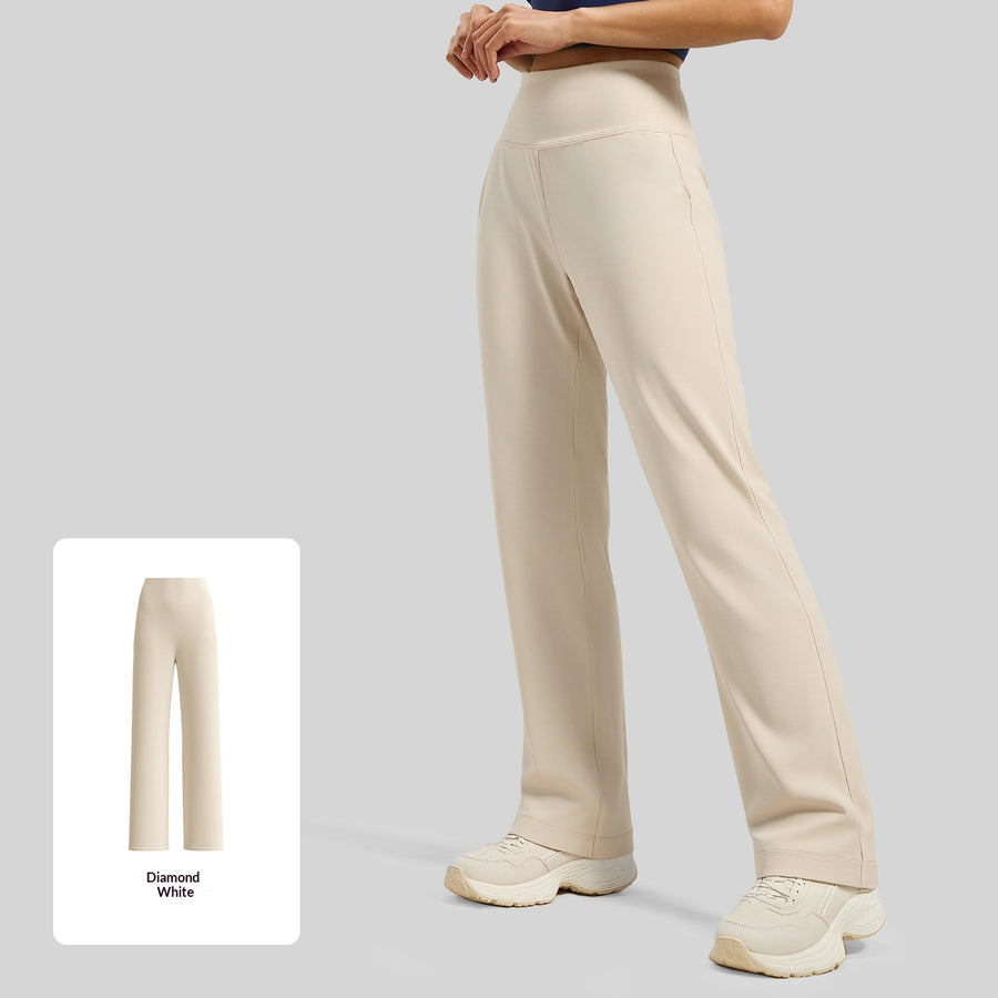 Womens Solid-Color Loose Straight Yoga Pants with Back Pockets