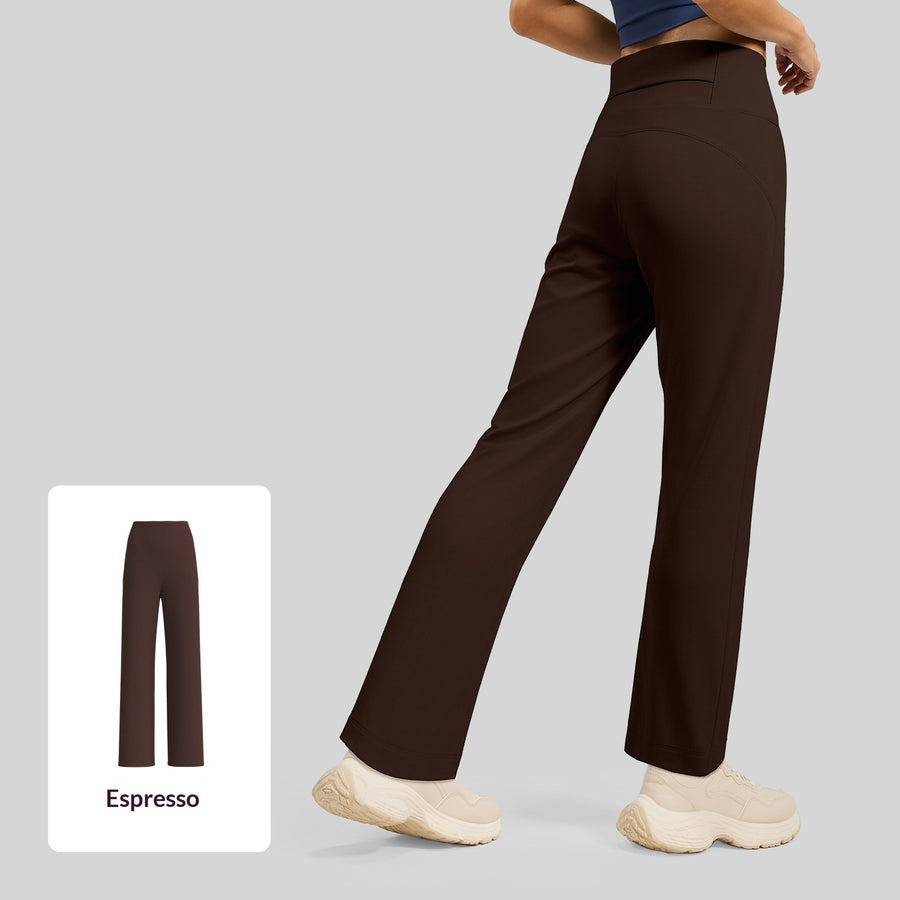 Womens Solid-Color Loose Straight Yoga Pants with Back Pockets